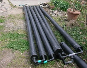塩ビパイプを使った手作り太陽熱温水器の再設置