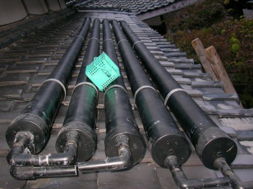 塩ビパイプを使った手作り太陽熱温水器の再設置